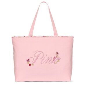 PINK Victoria's Secret Canvas Embroidered Flower Spring Tote Bag - NWT